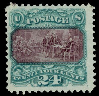 US Stamps Price Scott Cat. #130: 24c 1875 Pictorial Re-issue Declaration. Daniel Kelleher Auctions, Jan 2015, Sale 663, Lot 1367