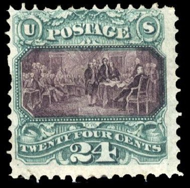 Values of US Stamp Scott Catalog # 130 - 24c 1875 Pictorial Re-issue Declaration. Cherrystone Auctions, Mar 2008, Sale 200803, Lot 178