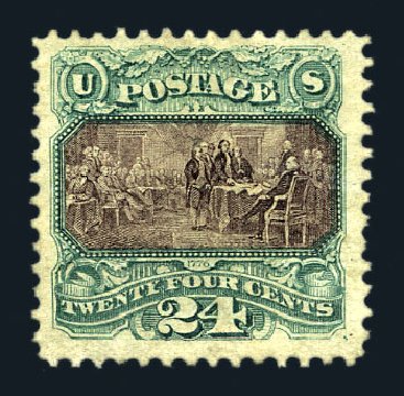 Values of US Stamp Scott Cat. # 130 - 1875 24c Pictorial Re-issue Declaration. Harmer-Schau Auction Galleries, Aug 2015, Sale 106, Lot 1488