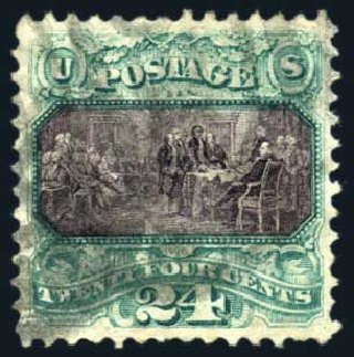 US Stamps Values Scott Catalogue 130: 1875 24c Pictorial Re-issue Declaration. Harmer-Schau Auction Galleries, Jun 2008, Sale 78, Lot 1369