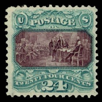 US Stamps Price Scott Catalog 130 - 1875 24c Pictorial Re-issue Declaration. Daniel Kelleher Auctions, May 2014, Sale 652, Lot 259