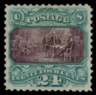 US Stamp Value Scott Catalogue #130: 24c 1875 Pictorial Re-issue Declaration. Daniel Kelleher Auctions, Jan 2015, Sale 663, Lot 1369