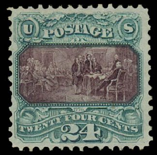 Prices of US Stamps Scott Catalogue #130 - 24c 1875 Pictorial Re-issue Declaration. Daniel Kelleher Auctions, Apr 2012, Sale 629, Lot 210