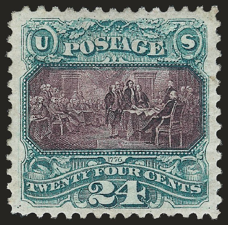 US Stamps Values Scott Catalogue # 130 - 24c 1875 Pictorial Re-issue Declaration. Robert Siegel Auction Galleries, Apr 2010, Sale 984, Lot 450