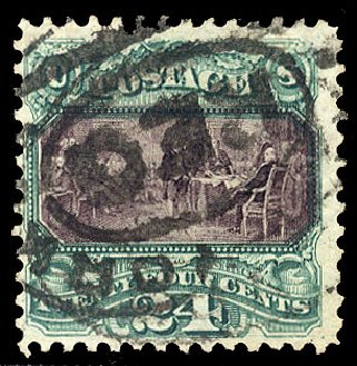 Value of US Stamps Scott Cat. 130: 24c 1875 Pictorial Re-issue Declaration. Cherrystone Auctions, Apr 2010, Sale 201004, Lot 164