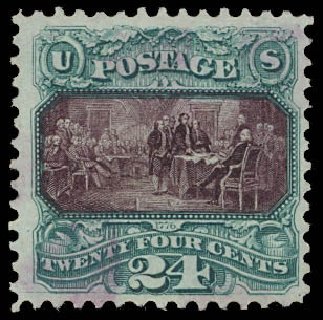 Value of US Stamps Scott # 130: 1875 24c Pictorial Re-issue Declaration. Daniel Kelleher Auctions, Oct 2012, Sale 632, Lot 1055