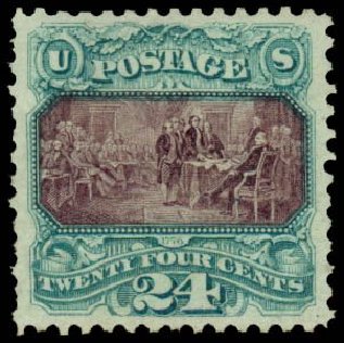 Prices of US Stamp Scott Catalog # 130: 1875 24c Pictorial Re-issue Declaration. Daniel Kelleher Auctions, Dec 2013, Sale 640, Lot 145