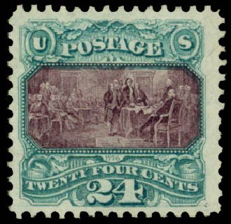 Value of US Stamp Scott Cat. #130: 1875 24c Pictorial Re-issue Declaration. Daniel Kelleher Auctions, Mar 2014, Sale 648, Lot 2072