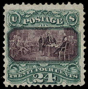 Values of US Stamp Scott Cat. #130: 1875 24c Pictorial Re-issue Declaration. Cherrystone Auctions, Nov 2009, Sale 200911, Lot 3063