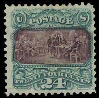 US Stamp Values Scott Catalogue #130: 24c 1875 Pictorial Re-issue Declaration. Daniel Kelleher Auctions, Oct 2012, Sale 632, Lot 1053
