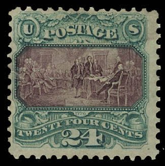 Cost of US Stamp Scott Catalogue #130 - 1875 24c Pictorial Re-issue Declaration. Daniel Kelleher Auctions, Jun 2012, Sale 630, Lot 1356