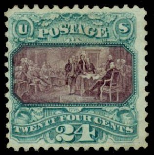 Values of US Stamps Scott Catalogue #130 - 1875 24c Pictorial Re-issue Declaration. Daniel Kelleher Auctions, Dec 2013, Sale 640, Lot 146