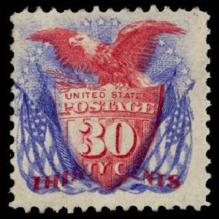 US Stamps Value Scott 131: 30c 1875 Pictorial Re-issue Shield Eagle Flags. Daniel Kelleher Auctions, Apr 2013, Sale 636, Lot 157