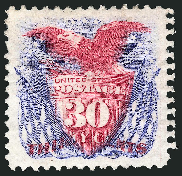 US Stamps Value Scott Catalog # 131: 1875 30c Pictorial Re-issue Shield Eagle Flags. Robert Siegel Auction Galleries, Mar 2011, Sale 1007, Lot 2317