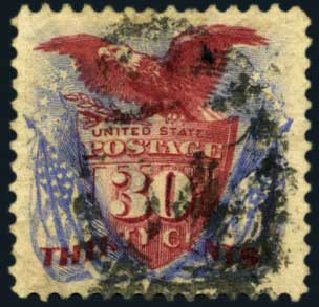 US Stamp Values Scott # 131: 30c 1875 Pictorial Re-issue Shield Eagle Flags. Harmer-Schau Auction Galleries, Jan 2013, Sale 96, Lot 488