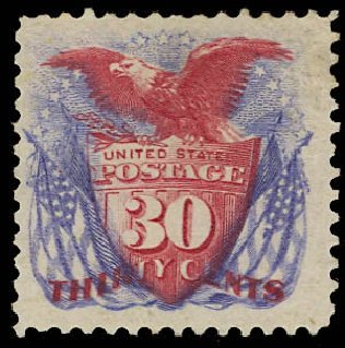 US Stamps Values Scott Cat. # 131 - 30c 1875 Pictorial Re-issue Shield Eagle Flags. Daniel Kelleher Auctions, Jun 2012, Sale 630, Lot 1358