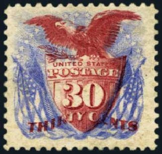 Prices of US Stamp Scott Catalog 131: 1875 30c Pictorial Re-issue Shield Eagle Flags. Harmer-Schau Auction Galleries, Aug 2012, Sale 94, Lot 1239