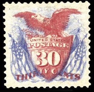 Costs of US Stamp Scott Cat. 131: 1875 30c Pictorial Re-issue Shield Eagle Flags. Cherrystone Auctions, Mar 2008, Sale 200803, Lot 180