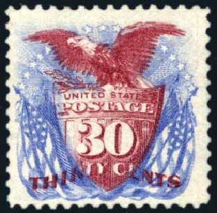 Costs of US Stamps Scott Catalogue # 131 - 30c 1875 Pictorial Re-issue Shield Eagle Flags. Harmer-Schau Auction Galleries, Jun 2008, Sale 78, Lot 1370