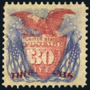 Price of US Stamps Scott Catalog 131: 1875 30c Pictorial Re-issue Shield Eagle Flags. Harmer-Schau Auction Galleries, Aug 2012, Sale 94, Lot 1240