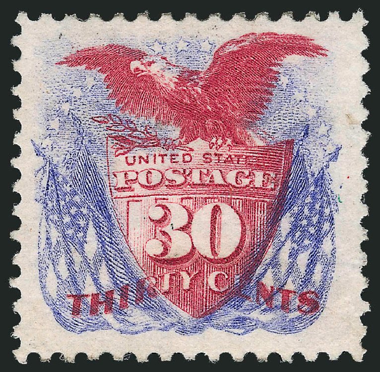 US Stamp Price Scott Cat. # 131: 30c 1875 Pictorial Re-issue Shield Eagle Flags. Robert Siegel Auction Galleries, Oct 2011, Sale 1014, Lot 1350
