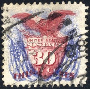 Price of US Stamps Scott Cat. 131: 1875 30c Pictorial Re-issue Shield Eagle Flags. Cherrystone Auctions, Mar 2008, Sale 200803, Lot 181