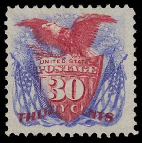 Price of US Stamps Scott 131: 30c 1875 Pictorial Re-issue Shield Eagle Flags. Daniel Kelleher Auctions, Oct 2011, Sale 626, Lot 154