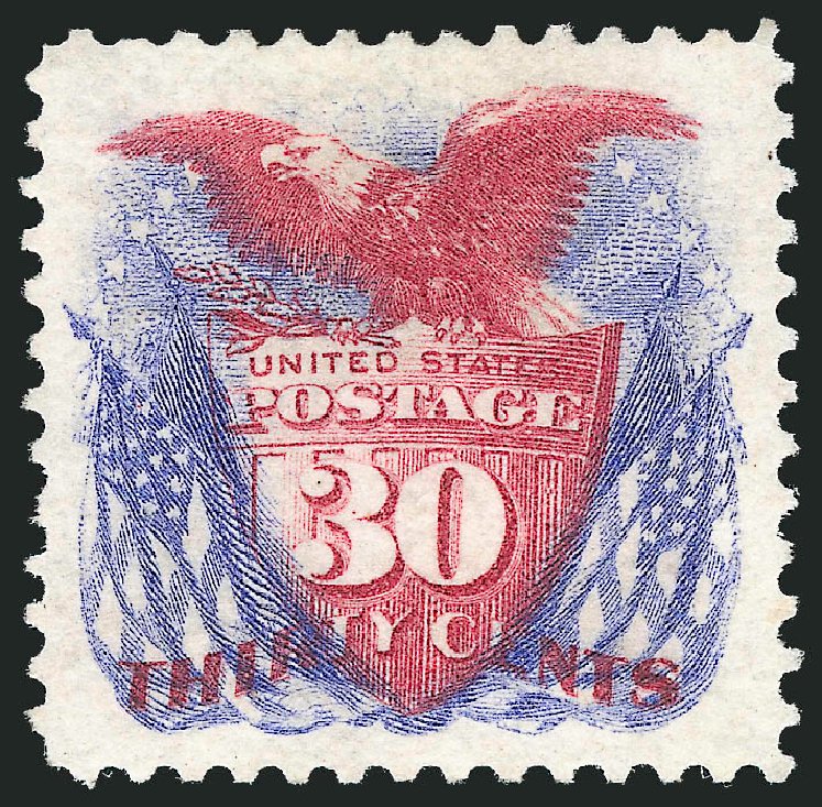 US Stamp Prices Scott 131: 1875 30c Pictorial Re-issue Shield Eagle Flags. Robert Siegel Auction Galleries, Jun 2012, Sale 1026, Lot 1282