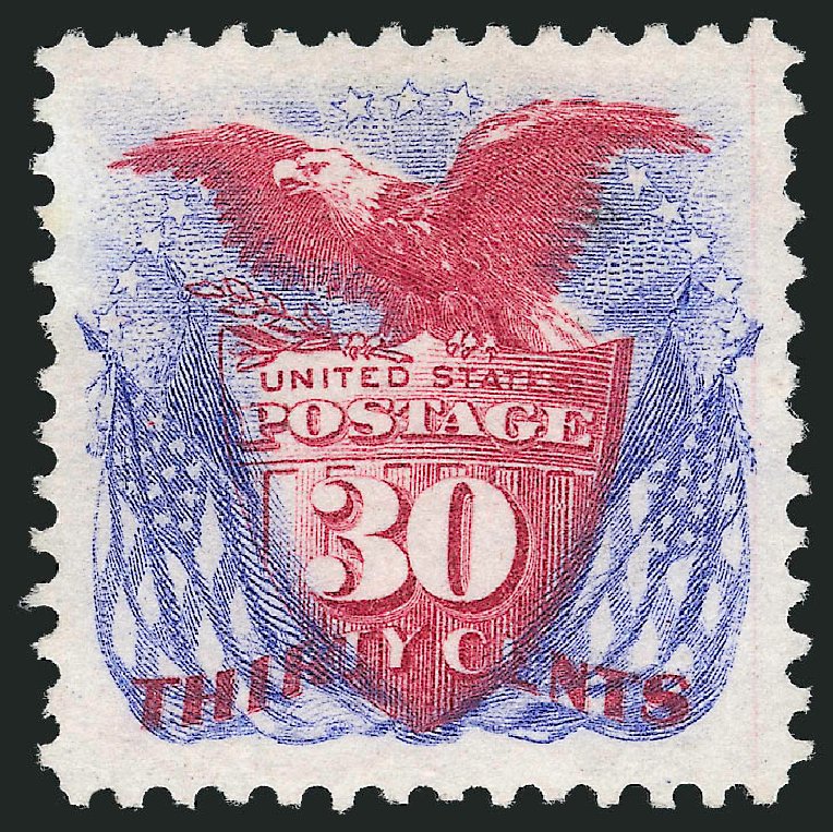 US Stamps Values Scott Catalogue # 131: 1875 30c Pictorial Re-issue Shield Eagle Flags. Robert Siegel Auction Galleries, Oct 2011, Sale 1013, Lot 246
