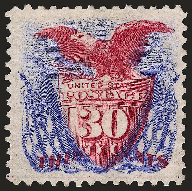 US Stamp Values Scott Cat. 131: 1875 30c Pictorial Re-issue Shield Eagle Flags. Robert Siegel Auction Galleries, Oct 2008, Sale 963, Lot 716