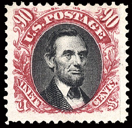 Value of US Stamp Scott # 132: 90c 1875 Pictorial Re-issue Lincoln. Cherrystone Auctions, Feb 2011, Sale 201102, Lot 58