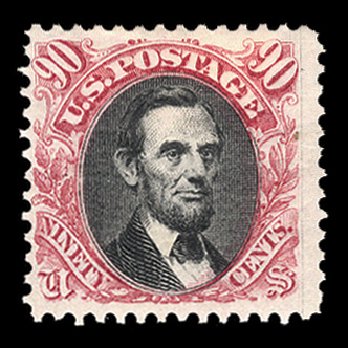 Costs of US Stamps Scott #132: 90c 1875 Pictorial Re-issue Lincoln. Cherrystone Auctions, Apr 2014, Sale 201404, Lot 58
