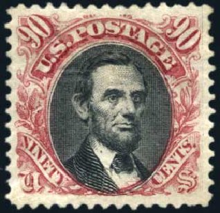 Values of US Stamps Scott 132 - 90c 1875 Pictorial Re-issue Lincoln. Harmer-Schau Auction Galleries, Aug 2011, Sale 90, Lot 1298