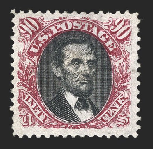 US Stamps Prices Scott Catalog #132: 90c 1875 Pictorial Re-issue Lincoln. Spink Shreves Galleries, Mar 2013, Sale 142, Lot 208