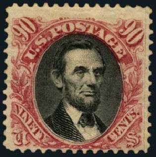 Costs of US Stamps Scott #132 - 1875 90c Pictorial Re-issue Lincoln. Harmer-Schau Auction Galleries, Oct 2011, Sale 91, Lot 209