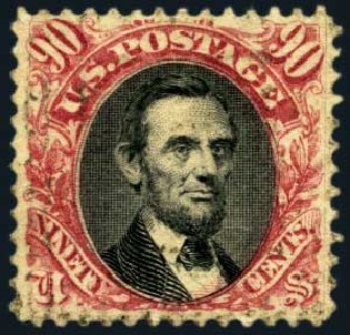 Costs of US Stamps Scott Catalogue 132 - 90c 1875 Pictorial Re-issue Lincoln. Harmer-Schau Auction Galleries, Jan 2013, Sale 96, Lot 489