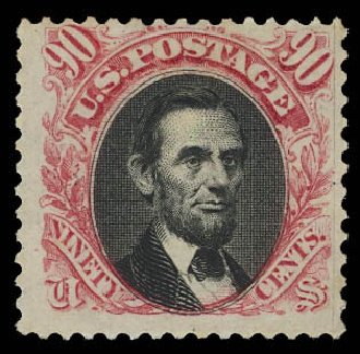 Price of US Stamp Scott Catalogue #132: 1875 90c Pictorial Re-issue Lincoln. Daniel Kelleher Auctions, Jun 2012, Sale 630, Lot 1359