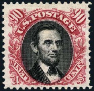 Costs of US Stamps Scott Catalogue 132 - 1875 90c Pictorial Re-issue Lincoln. Harmer-Schau Auction Galleries, Jan 2014, Sale 100, Lot 470