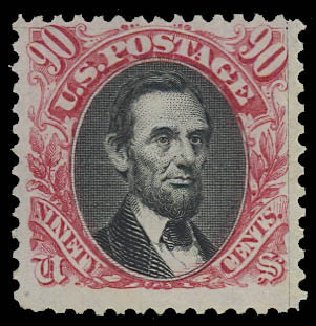 Prices of US Stamps Scott 132 - 1875 90c Pictorial Re-issue Lincoln. Daniel Kelleher Auctions, Aug 2012, Sale 631, Lot 830