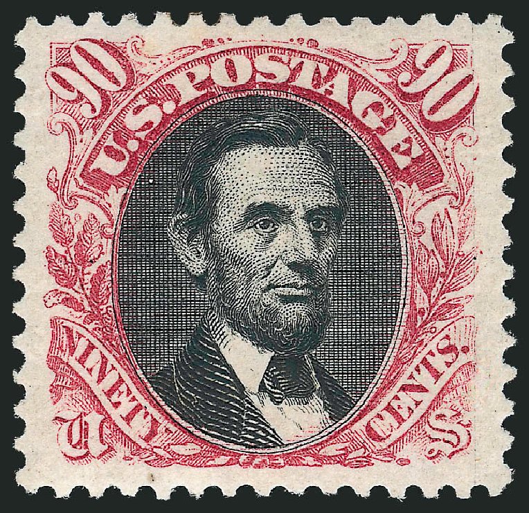 Values of US Stamps Scott Catalogue 132: 90c 1875 Pictorial Re-issue Lincoln. Robert Siegel Auction Galleries, Mar 2012, Sale 1019, Lot 490