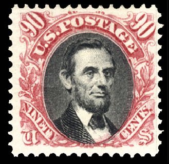US Stamp Price Scott Catalog # 132: 1875 90c Pictorial Re-issue Lincoln. Cherrystone Auctions, Mar 2010, Sale 201003, Lot 121