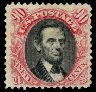 Price of US Stamp Scott Cat. 132 - 90c 1875 Pictorial Re-issue Lincoln. Daniel Kelleher Auctions, Mar 2013, Sale 635, Lot 304