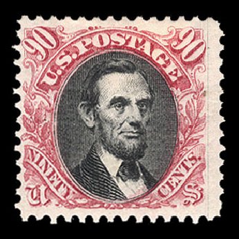 Price of US Stamps Scott Cat. # 132 - 90c 1875 Pictorial Re-issue Lincoln. Cherrystone Auctions, Apr 2012, Sale 201204, Lot 85