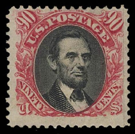 US Stamp Values Scott # 132: 90c 1875 Pictorial Re-issue Lincoln. Daniel Kelleher Auctions, Oct 2011, Sale 626, Lot 155