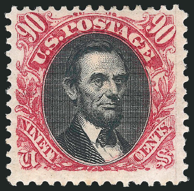 US Stamp Value Scott Catalogue 132 - 1875 90c Pictorial Re-issue Lincoln. Robert Siegel Auction Galleries, Oct 2011, Sale 1014, Lot 1355
