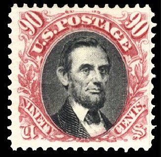 Prices of US Stamps Scott Cat. # 132 - 90c 1875 Pictorial Re-issue Lincoln. Cherrystone Auctions, Mar 2008, Sale 200803, Lot 182