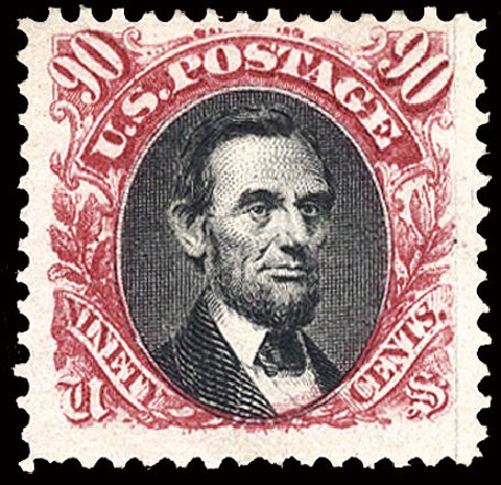 US Stamp Value Scott Catalogue 132: 90c 1875 Pictorial Re-issue Lincoln. Cherrystone Auctions, Mar 2009, Sale 200903, Lot 132