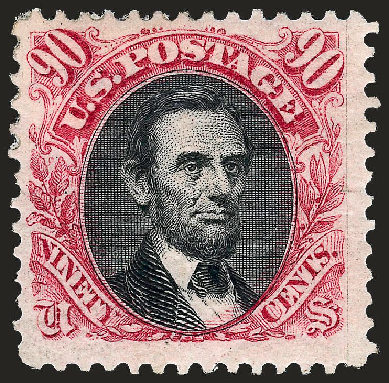 US Stamp Values Scott 132 - 90c 1875 Pictorial Re-issue Lincoln. Robert Siegel Auction Galleries, Jun 2009, Sale 975, Lot 1382