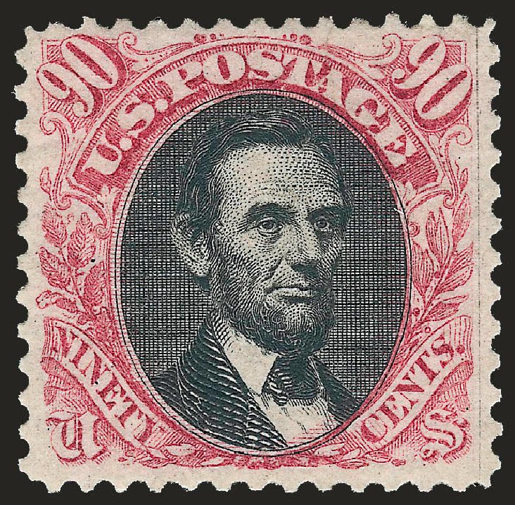 US Stamps Values Scott #132 - 1875 90c Pictorial Re-issue Lincoln. Robert Siegel Auction Galleries, Apr 2010, Sale 984, Lot 452