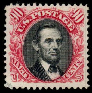 Values of US Stamp Scott Catalogue # 132 - 1875 90c Pictorial Re-issue Lincoln. Daniel Kelleher Auctions, Sep 2013, Sale 639, Lot 3243